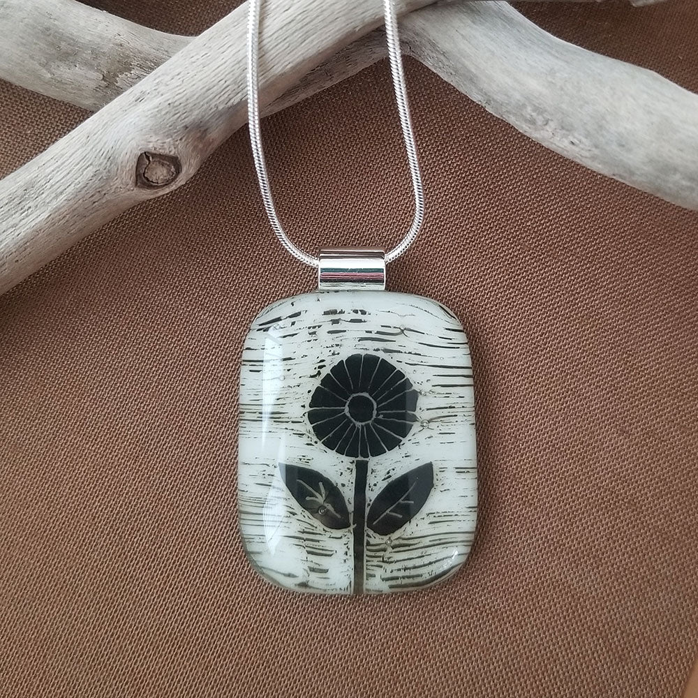 Sgraffito Pendant - Rectangle Big Flower